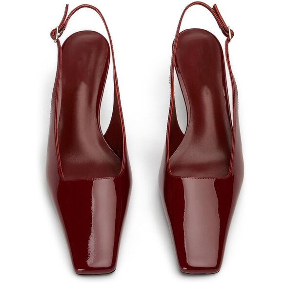 Burgundy Women's Slingback Kitten Closed Pointed Toe Pumps Low Heel Office Shoes - Picture 4 of 7